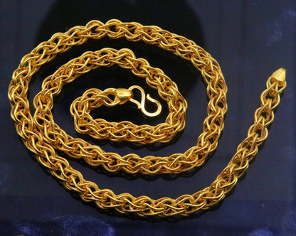 Authentic 22K yellow gold handmade Byzantine chain necklace, 6mm antique design, unisex jewelry by Tribal Ornaments.