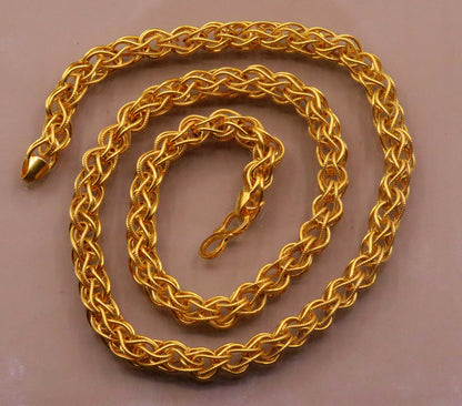 Authentic 22K yellow gold handmade Byzantine chain necklace with 6mm antique design, unisex jewelry from Tribal Ornaments.