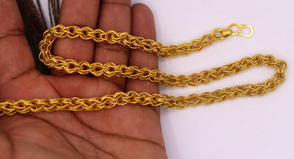 Authentic 22K yellow gold handmade Byzantine chain necklace with 6mm antique design, unisex jewelry by TRIBAL ORNAMENTS.