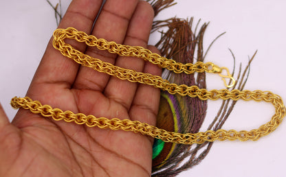 Authentic 22K yellow gold handmade Byzantine chain necklace, 6mm antique design, unisex jewelry by Tribal Ornaments.
