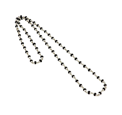 Sterling silver Basil Rosary Tulsi Bead Mala chain, 24-inch, 4mm beads with silver side caps and handmade knot from Tribal Ornaments.