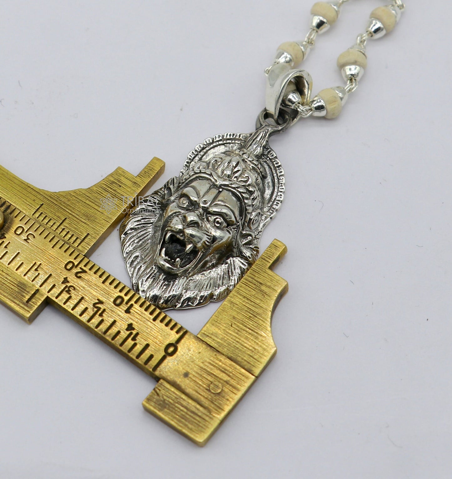 925 Sterling silver Lord Vishnu/Narsimha pendant with basil rosary beads, tribal ornaments jewelry set.