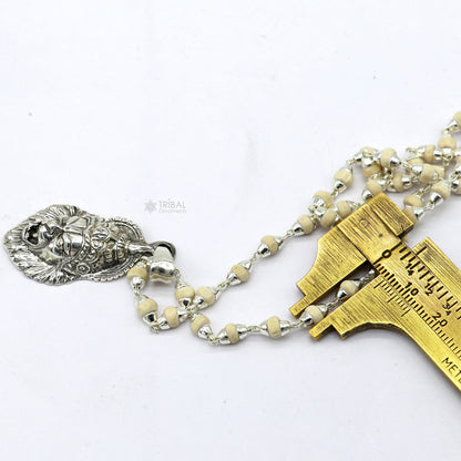 925 Sterling silver Lord Vishnu and Narsimha pendant with Basil rosary beads, tribal-style jewelry from TRIBAL ORNAMENTS