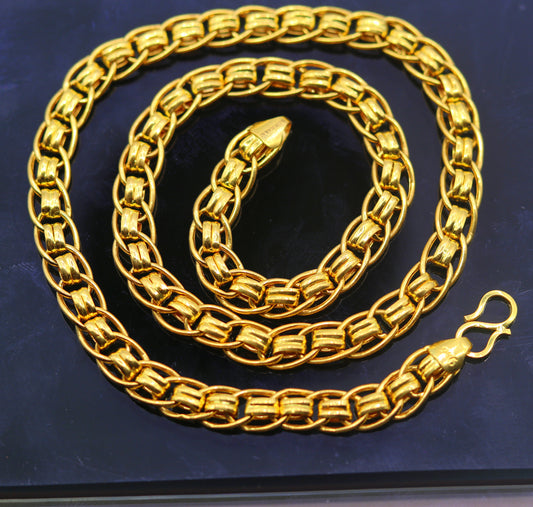 22k certified yellow gold handmade gorgeous link chain 7 mm 18 inches long chain necklace india jewelry  ch188 - TRIBAL ORNAMENTS