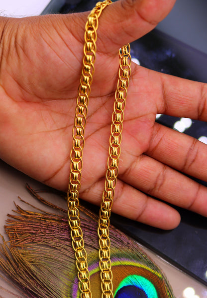 Handmade 22K yellow gold 7mm link chain necklace, unisex, 18 to 26 inches, traditional Indian jewelry by Tribal Ornaments.