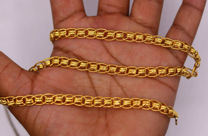 Handmade 22K yellow gold 7mm link chain necklace, unisex, 18-26 inches, traditional Indian jewelry by Tribal Ornaments.