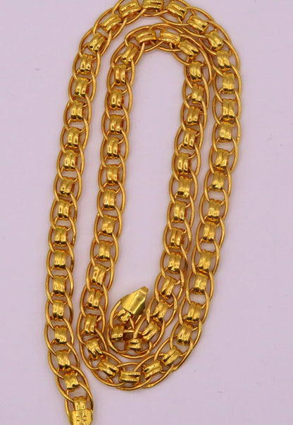 Handmade 22K yellow gold 7mm link chain necklace in 18-26 inches, unisex traditional Indian jewelry by TRIBAL ORNAMENTS.
