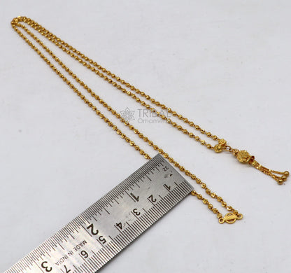 Certified hallmarked 22kt yellow gold beaded chain with solid ball pendant handmade chain girl's gift chain necklace delicate jewelry ch576 - TRIBAL ORNAMENTS