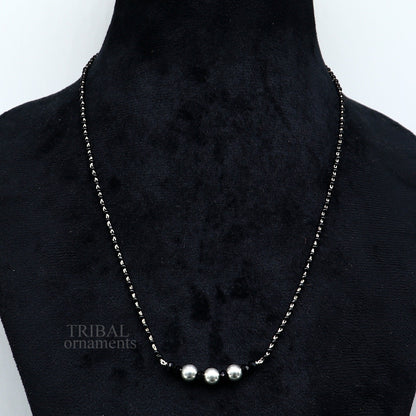 Elegant 925 sterling silver black beads chain necklace, gorgeous small silver bead design pendant, Mangalsutra chain beaded necklace set325 - TRIBAL ORNAMENTS