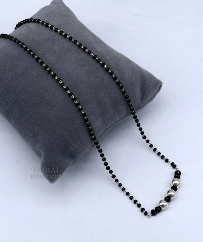 Elegant 925 sterling silver black beads chain necklace, gorgeous small silver bead design pendant, Mangalsutra chain beaded necklace set325 - TRIBAL ORNAMENTS