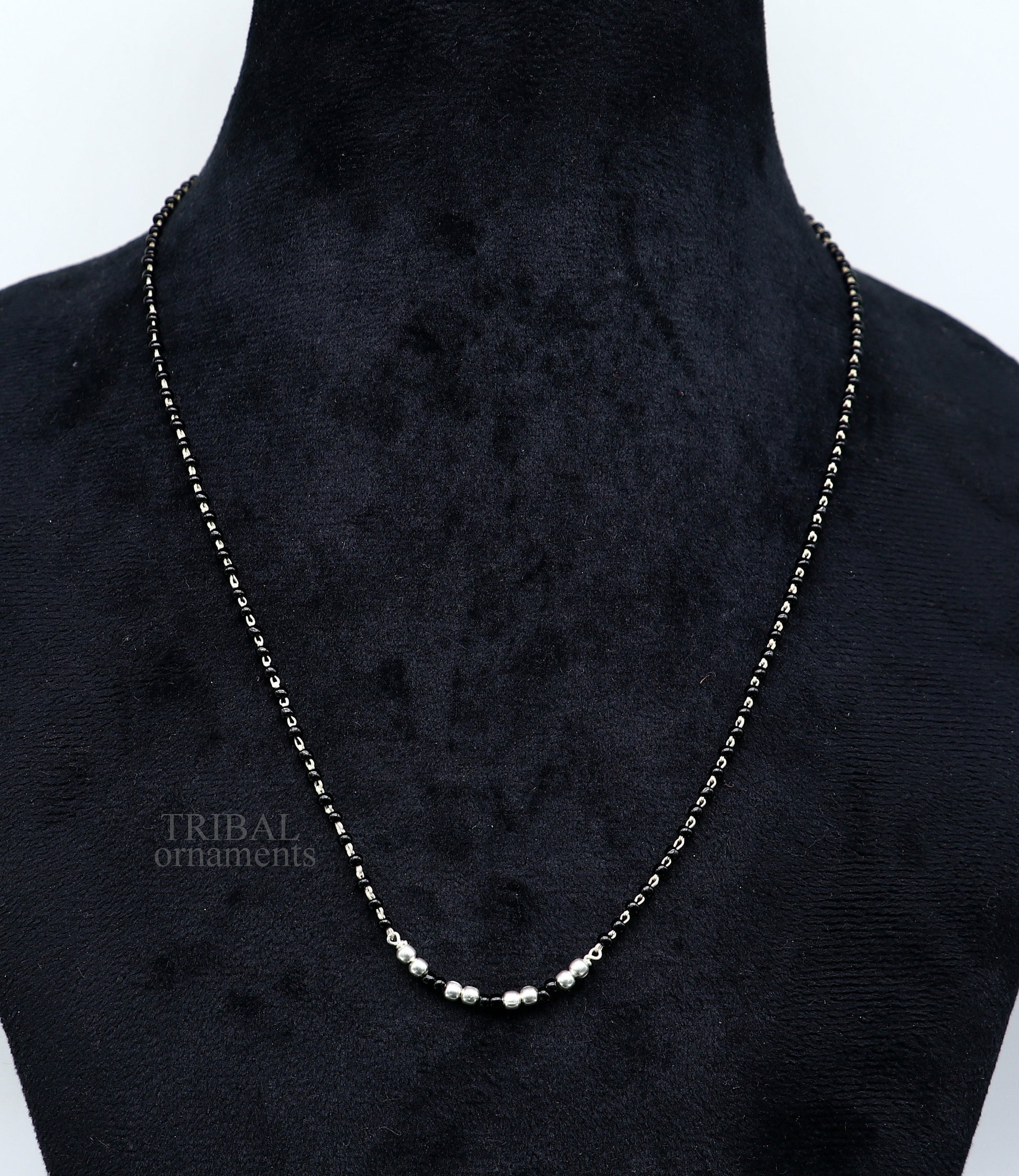 Elegant 925 sterling silver black beads chain necklace, gorgeous small stone design pendant, Mangalsutra chain beaded necklace set327 - TRIBAL ORNAMENTS