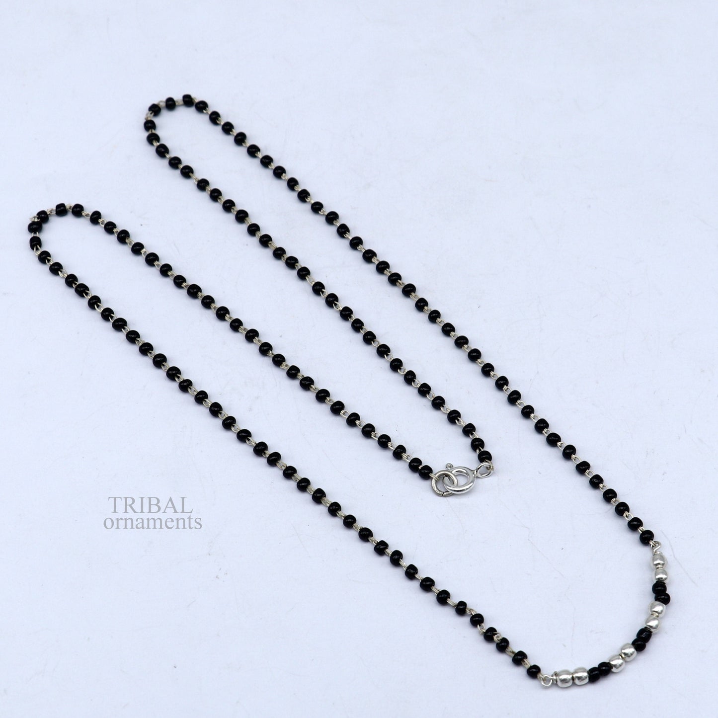 Elegant 925 sterling silver black beads chain necklace, gorgeous small stone design pendant, Mangalsutra chain beaded necklace set327 - TRIBAL ORNAMENTS