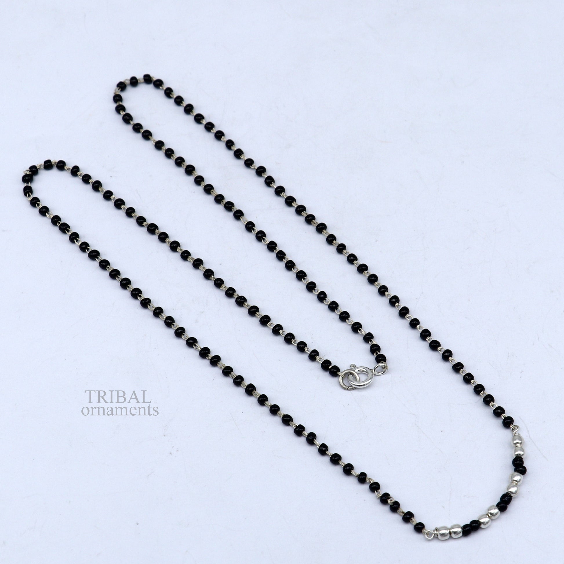 Elegant 925 sterling silver black beads chain necklace, gorgeous small stone design pendant, Mangalsutra chain beaded necklace set327 - TRIBAL ORNAMENTS