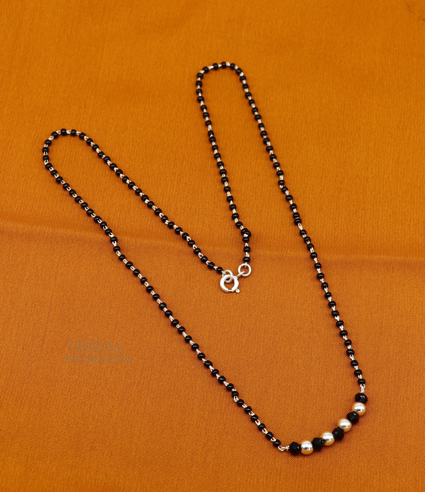 Elegant 925 sterling silver black beads chain necklace, gorgeous small stone design pendant, Mangalsutra chain beaded necklace set328 - TRIBAL ORNAMENTS