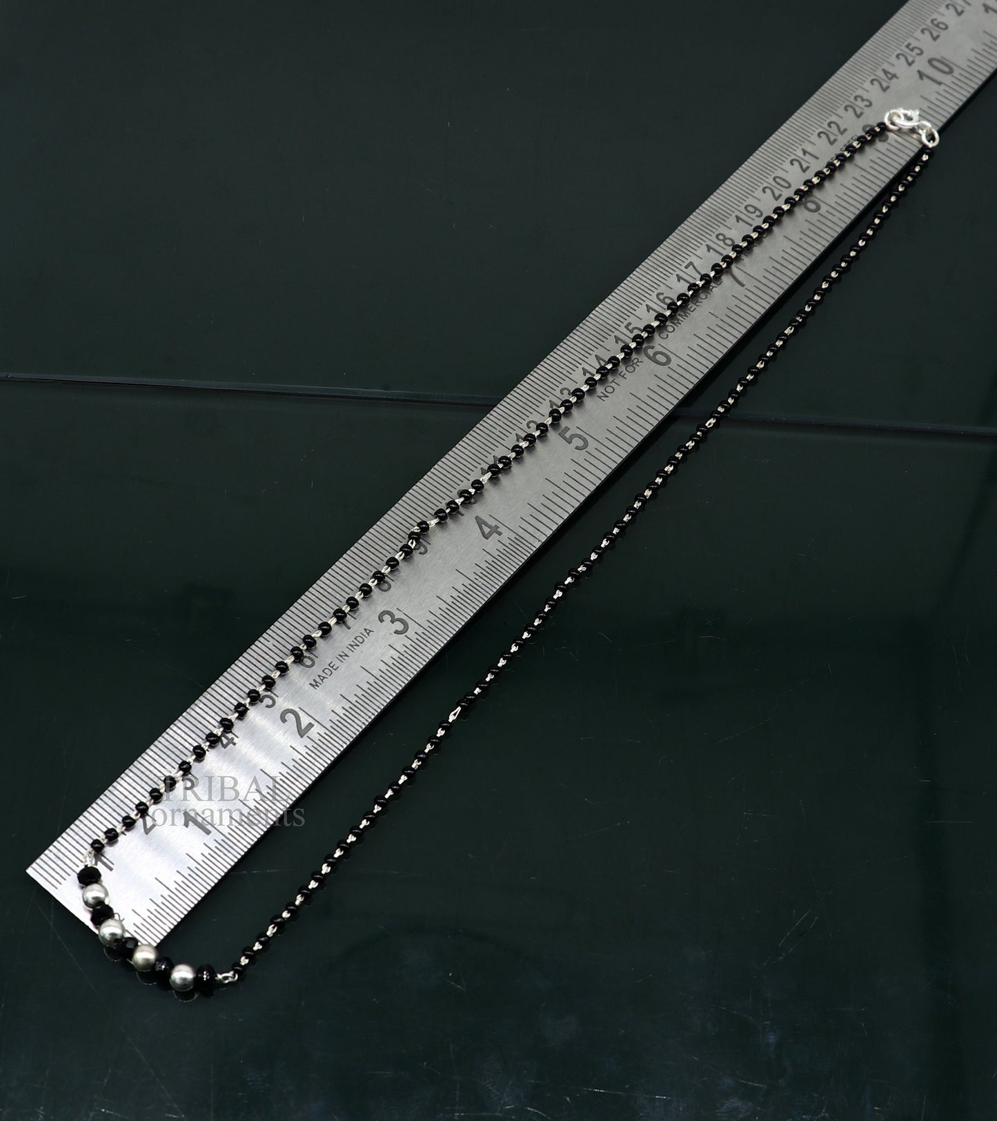 Elegant 925 sterling silver black beads chain necklace, gorgeous small stone design pendant, Mangalsutra chain beaded necklace set328 - TRIBAL ORNAMENTS