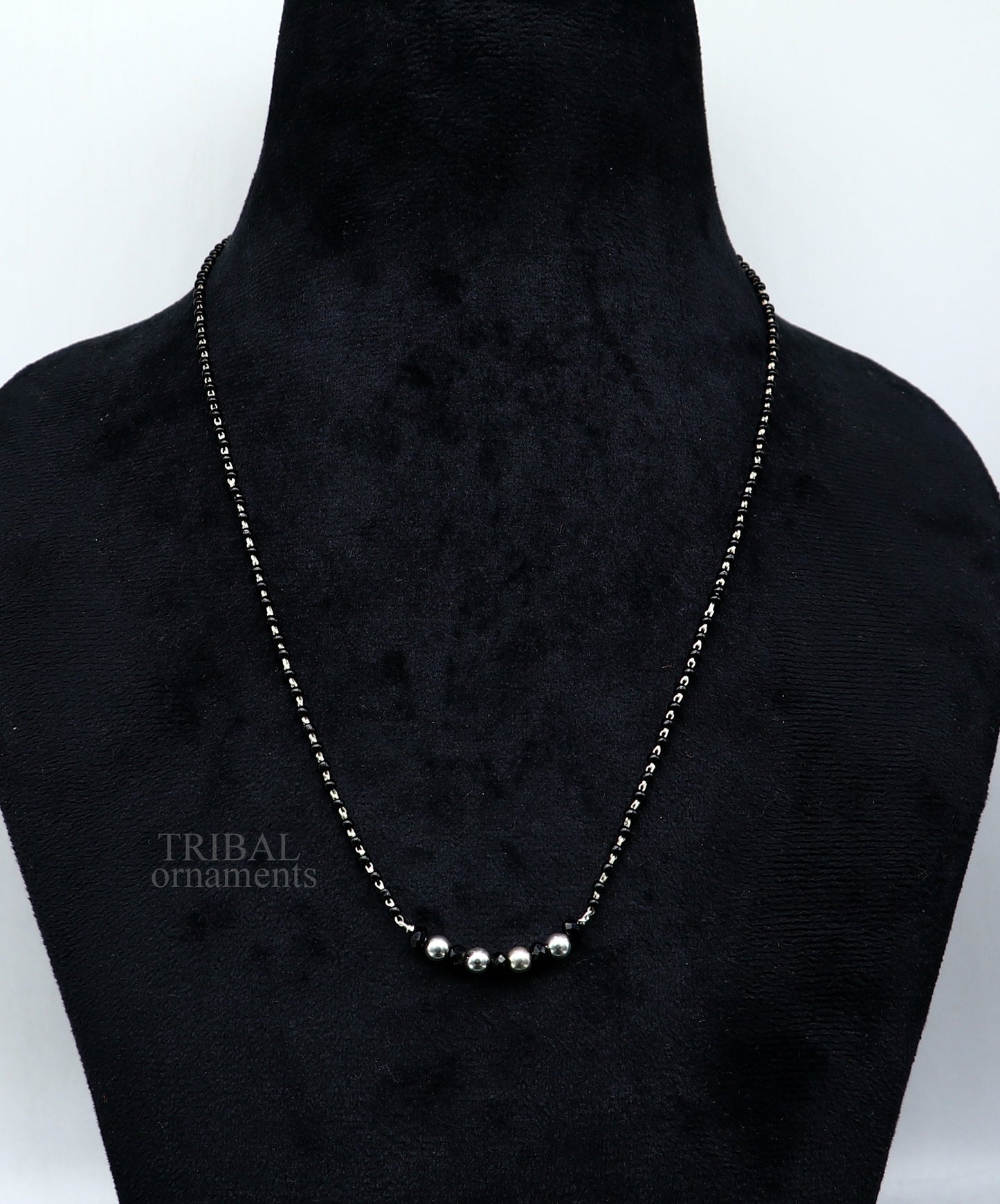 Elegant 925 sterling silver black beads chain necklace, gorgeous small stone design pendant, Mangalsutra chain beaded necklace set328 - TRIBAL ORNAMENTS