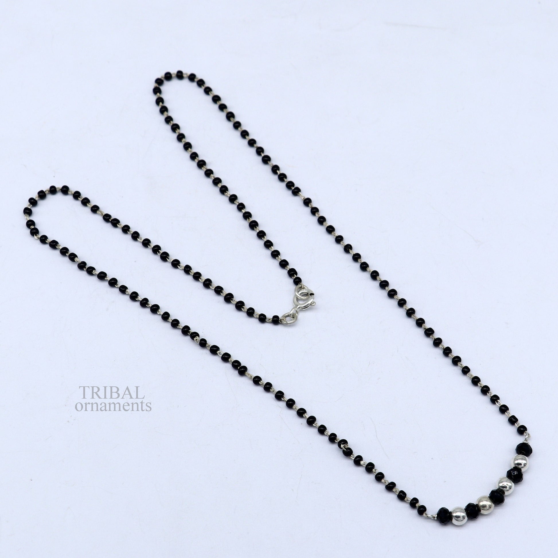Elegant 925 sterling silver black beads chain necklace, gorgeous small stone design pendant, Mangalsutra chain beaded necklace set328 - TRIBAL ORNAMENTS