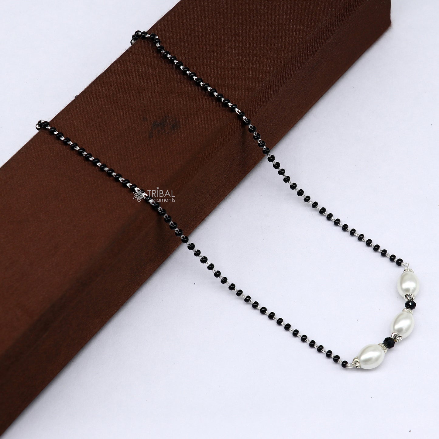 Elegant 925 sterling silver black beads chain necklace, gorgeous small stone design pendant, Mangalsutra chain beaded necklace set639 - TRIBAL ORNAMENTS