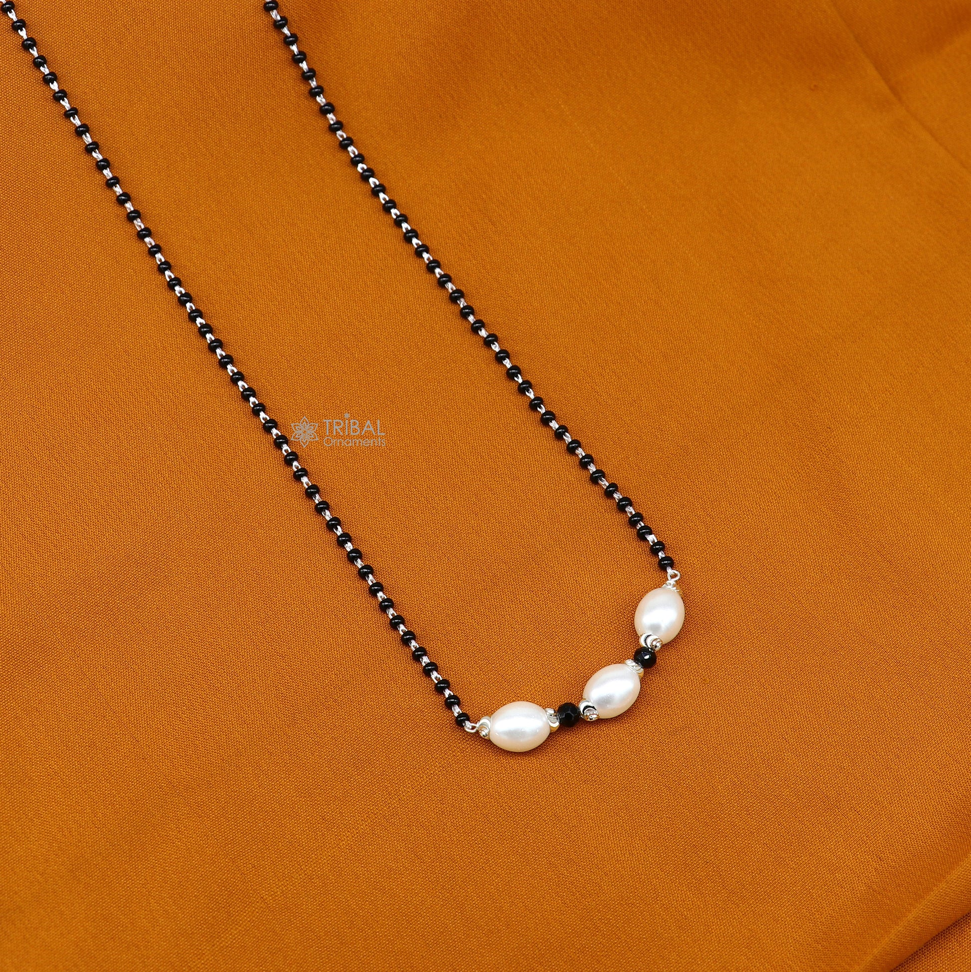 Elegant 925 sterling silver black beads chain necklace, gorgeous small stone design pendant, Mangalsutra chain beaded necklace set639 - TRIBAL ORNAMENTS