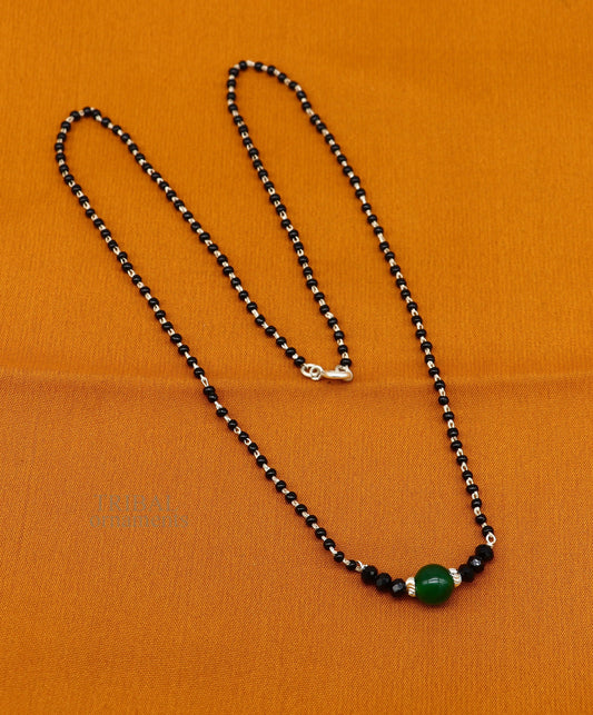 Exclusive 925 sterling silver black beads chain necklace, gorgeous small stone design pendant, Mangalsutra chain beaded necklace set329 - TRIBAL ORNAMENTS