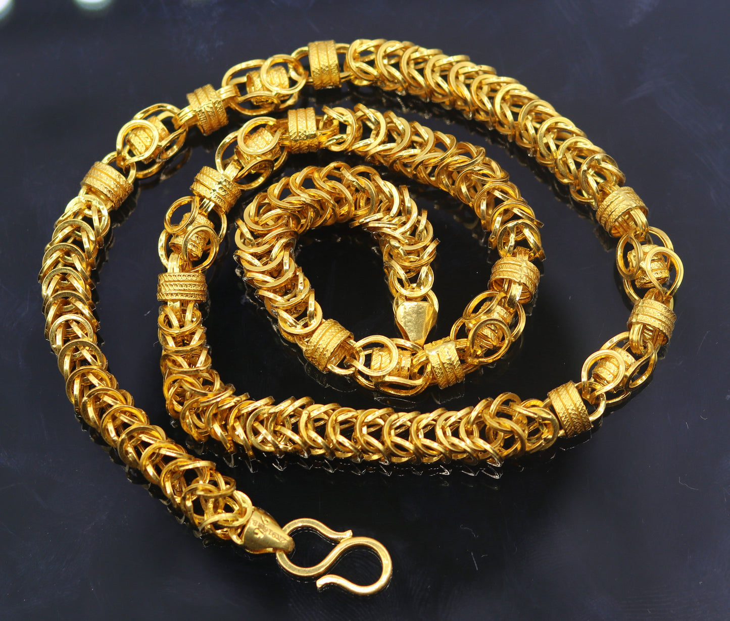 Genuine 22kt yellow gold handmade byzantine chain necklace with gorgeous antique design 7 mm chain ch186 - TRIBAL ORNAMENTS