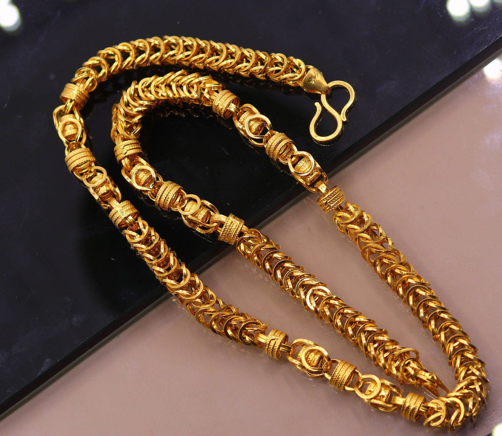 Genuine 22kt yellow gold handmade byzantine chain necklace with gorgeous antique design 7 mm chain ch186 - TRIBAL ORNAMENTS