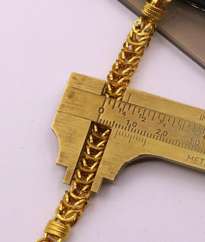 Genuine 22K yellow gold handmade Byzantine chain necklace with 7mm antique design, unisex jewelry from Tribal Ornaments.
