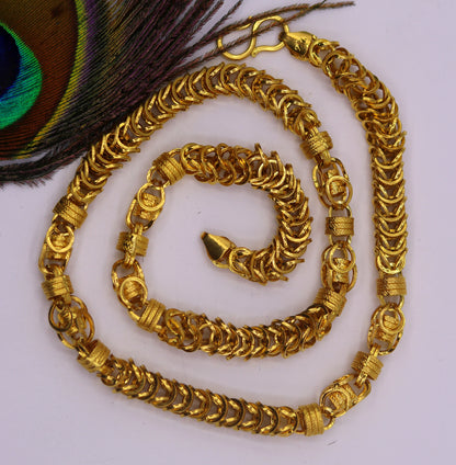 Genuine 22K yellow gold handmade Byzantine chain necklace, 7mm antique design, unisex Indian jewelry by TRIBAL ORNAMENTS.