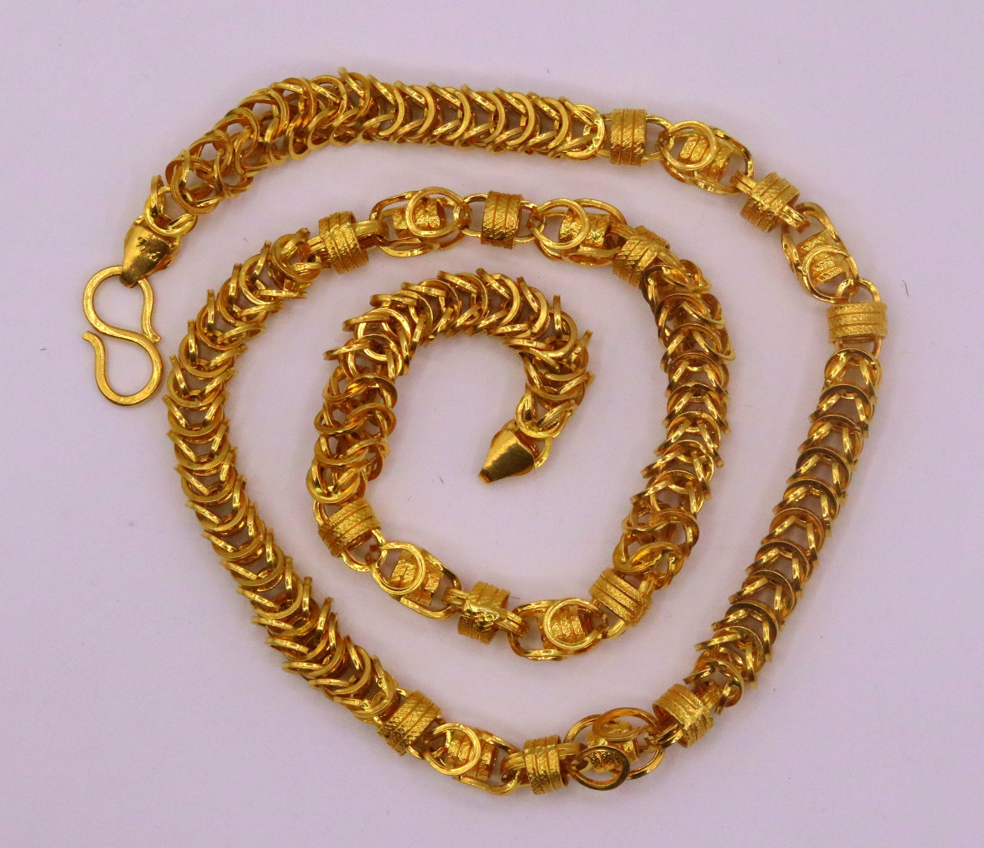 Genuine 22kt yellow gold handmade byzantine chain necklace with gorgeous antique design 7 mm chain ch186 - TRIBAL ORNAMENTS