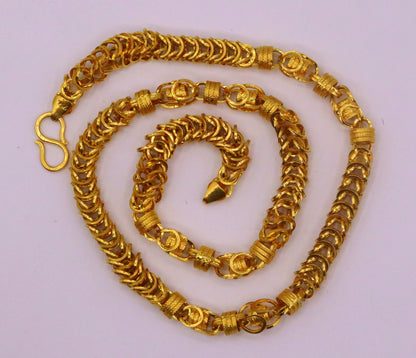Genuine 22K yellow gold handmade Byzantine chain necklace with 7mm antique design, unisex Indian jewelry by TRIBAL ORNAMENTS.