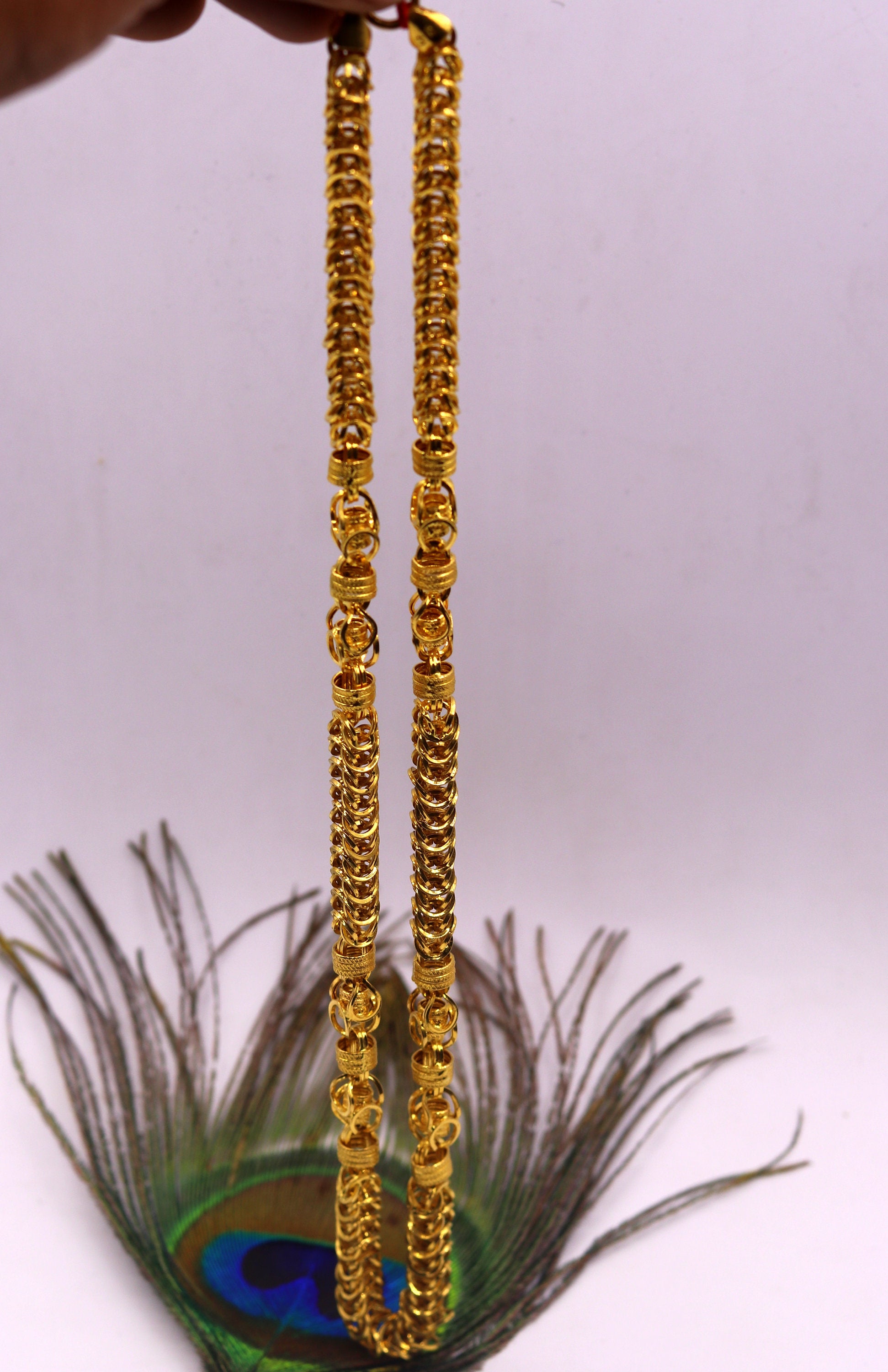 Genuine 22kt yellow gold handmade byzantine chain necklace with gorgeous antique design 7 mm chain ch186 - TRIBAL ORNAMENTS