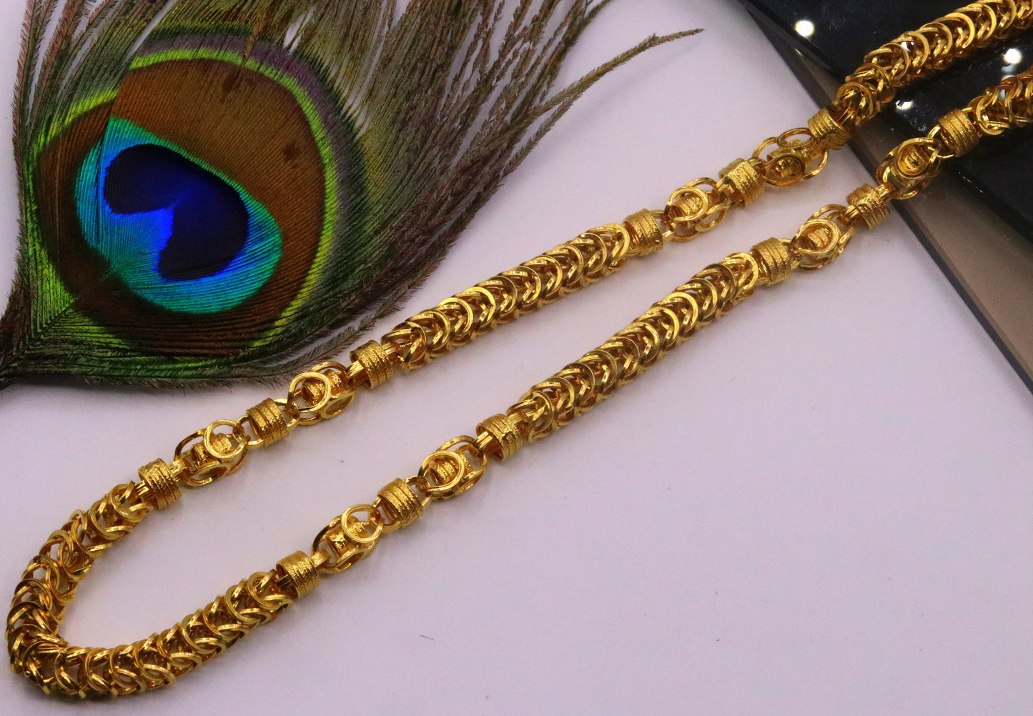 Genuine 22kt yellow gold handmade byzantine chain necklace with gorgeous antique design 7 mm chain ch186 - TRIBAL ORNAMENTS