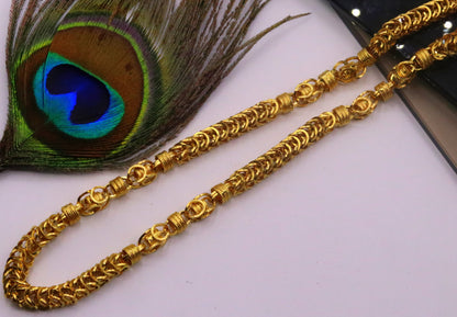 Genuine 22K yellow gold handmade Byzantine chain necklace, 7mm antique design, unisex Indian jewelry by TRIBAL ORNAMENTS