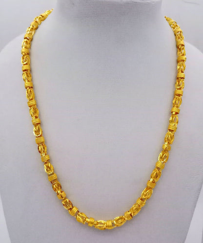 Handmade 22K yellow gold Byzantine chain necklace, 6mm wide, unisex, 20-inch Indian jewelry with intricate link design.