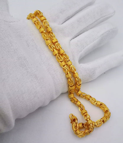 Handmade 22K yellow gold Byzantine chain necklace, 6mm wide, unisex 20-inch Indian jewelry, crafted by TRIBAL ORNAMENTS.