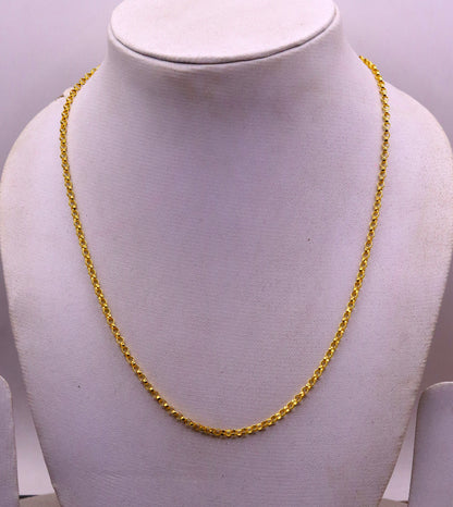 Handmade 22K yellow gold cable rolo chain necklace with genuine 916 hallmark, stylish jewelry from India by TRIBAL ORNAMENTS.