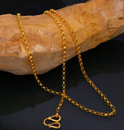 Handmade 22K yellow gold cable rolo chain necklace with genuine 916 hallmark, stylish Indian gifting jewelry from Tribal Ornaments.