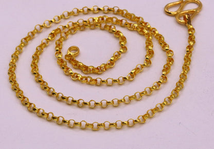 Handmade 22K yellow gold Cable Rolo Chain Necklace with genuine 916 hallmarks, stylish gold jewelry from India.