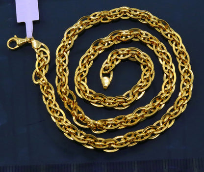 Handmade 22K yellow gold chain necklace, 7mm wide Indian designer jewelry by TRIBAL ORNAMENTS with 916 hallmark, gift-ready.