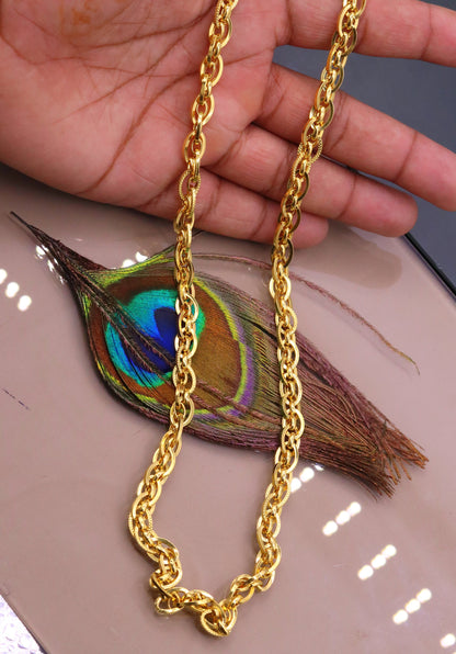 Handmade 22K yellow gold chain necklace, 7mm wide Indian designer jewelry with 916 hallmark by Tribal Ornaments.