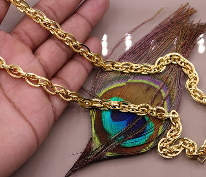 Handmade 22K yellow gold chain necklace, 7mm wide Indian designer jewelry with 916 hallmark, crafted by TRIBAL ORNAMENTS.