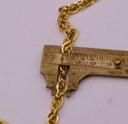 Handmade 22K yellow gold chain necklace, 7mm wide Indian designer jewelry by TRIBAL ORNAMENTS, hallmarked gift chain.
