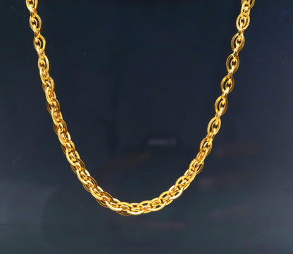 Handmade 22K yellow gold chain necklace, 7mm wide Indian designer jewelry by Tribal Ornaments, hallmarked 916 gift chain.