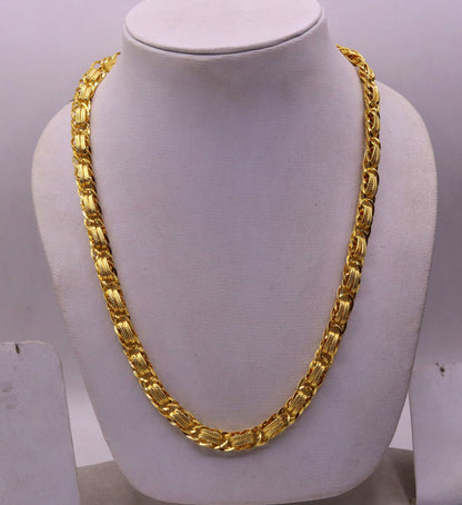 Handmade 22K yellow gold designer chain necklace, 7mm wide, crafted in India with intricate detailing, perfect for gifting.