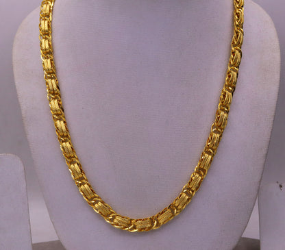 Handmade 22K yellow gold designer chain necklace, 7mm wide, crafted in India, featuring intricate artisan detailing.