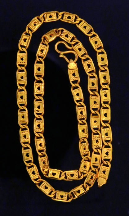 Handmade 22K yellow gold Nawabi chain necklace with diamond-cut design, 5mm width, traditional Indian jewelry by TRIBAL ORNAMENTS.