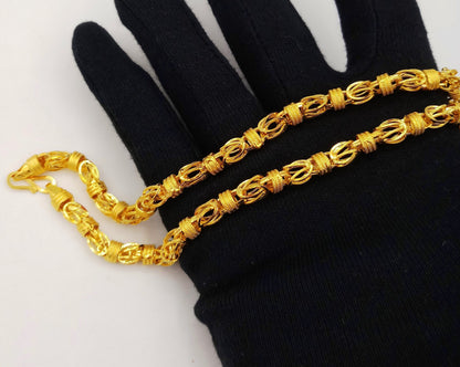 Handmade 22K yellow gold hollow Byzantine chain necklace, 6mm width, traditional Indian jewelry by TRIBAL ORNAMENTS