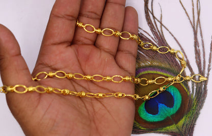 Handmade 22K yellow gold tribal design link chain necklace, 6.5mm wide, Indian traditional jewelry, gift-ready style.