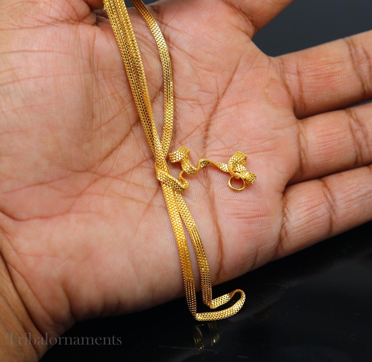Handmade 22kt yellow gold unisex box chain necklace with custom work, lightweight highway chain, royal Indian jewelry by TRIBAL ORNAMENTS