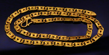 Handmade 22kt yellow gold Nawabi chain necklace with diamond cut design, 5mm width, unisex jewelry, crafted by TRIBAL ORNAMENTS.